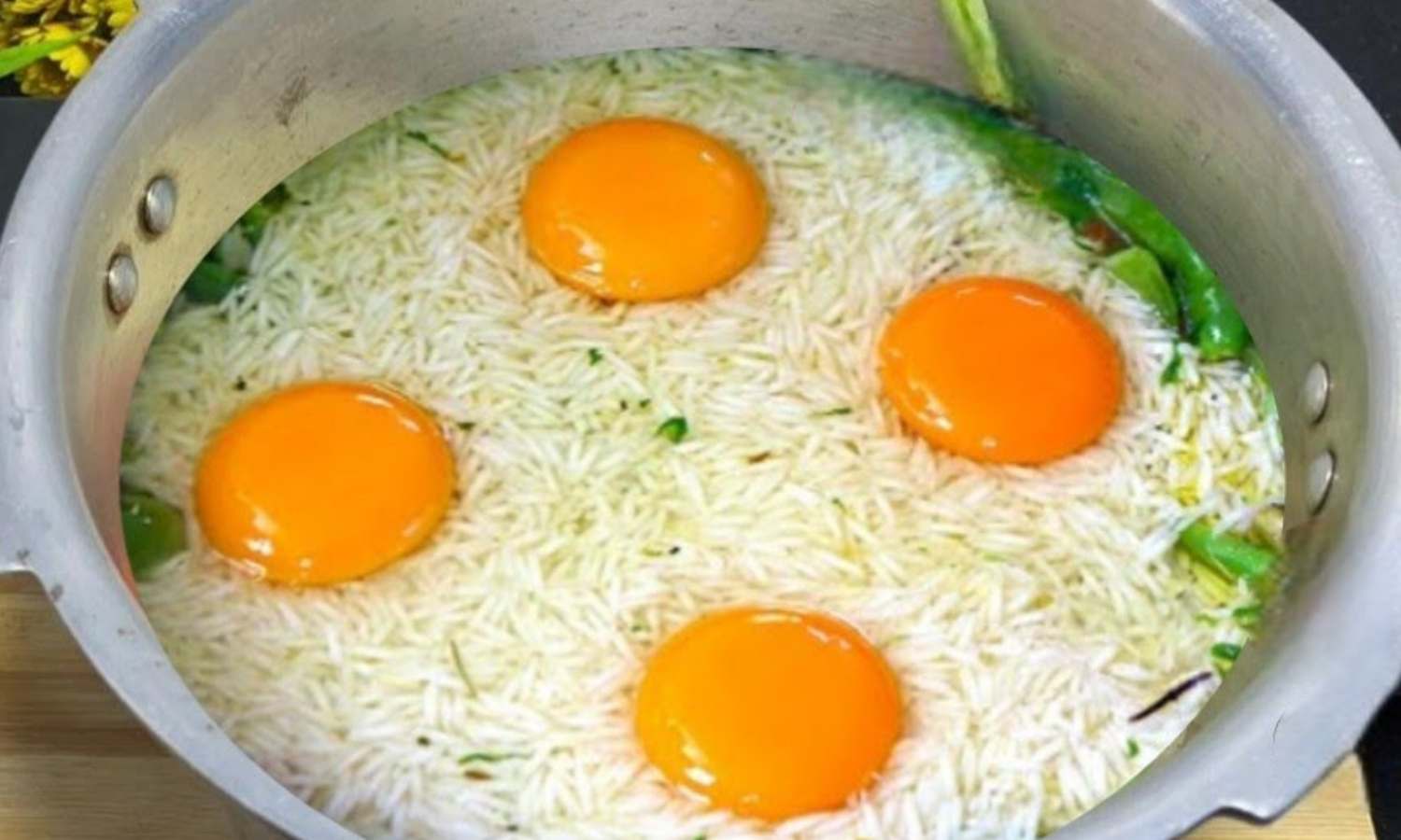 Rice and egg in pressure cooker